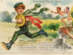 1880 - 1890 Boy Swimming Beals Torrey Shoe Co Series 5 Victorian Tradecard - Picture 1 of 4