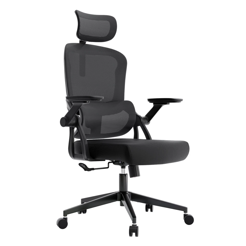 Silla de Oficina Ergonómica con Reposacabezas Ajustable y Soporte Lumbar y Brazos Abatibles Foto 1 de 4