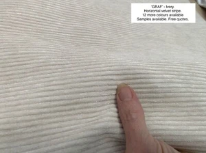 VELVET STRIPE FABRIC SAMPLE. MTM WINDOW CURTAINS. IVORY GREY PINK. PENCIL EYELET - Picture 1 of 25