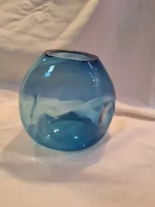 Fireworks Glass Studio Hand Blown Art Glass Bowl "99 PARIS ". Aqua Blue. - Picture 1 of 11