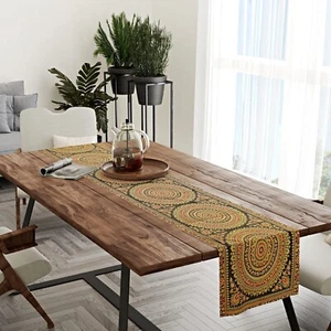 Indian Black Mandala Silk Dining Table Runner Wedding Decor Runner 16X72 Inch - Picture 1 of 4