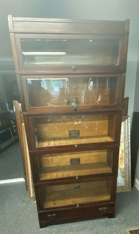 ARTS & CRAFTS MISSION STYLE 5 SECTION STACKING MAHOGANY BOOKCASE WITH DRAWER Cover
