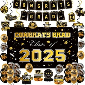 Graduation Decorations Class of 2025 Black and Gold Graduation Party Decorati... - Picture 1 of 6