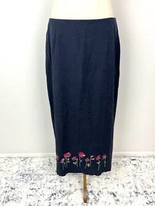 Vintage Kerry Reid Womens Skirt 14 Blue Cross Stitch Floral Embroidery Linen 90s - Picture 1 of 11