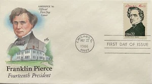 Artcraft 2217 President Franklin Pierce 14th AMERPEX 86 Oficial FDC - Imagen 1 de 1