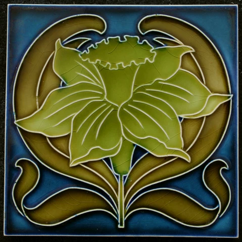 Attractive Original  Art Nouveau tile C 1900 NstG Wesel Bonn flower Cover