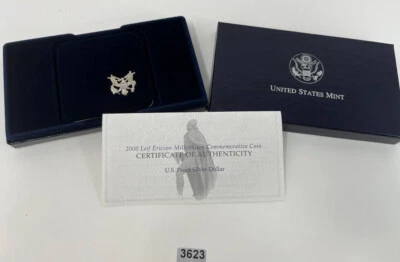 2000 Leif Ericson US Mint Commemorative Proof 90% Silver Dollar Coin Box & COA - Image 1 of 4