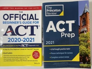 Lot of 2 ACT PREP GUIDE BOOKS 2021 Princeton Review Official Beginner's Guide - Foto 1 di 2