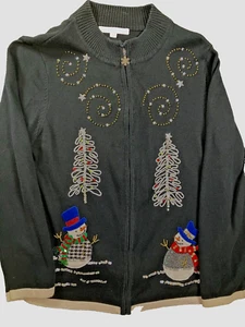 Suéter de Colección Mercer Street Studio Para Mujer Talla Grande Negro Muñecos de Nieve Lentejuelas LS - Imagen 1 de 9