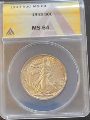 1943 50C MS64 Walking Liberty Half Dollar ANACS - Image 1 of 4