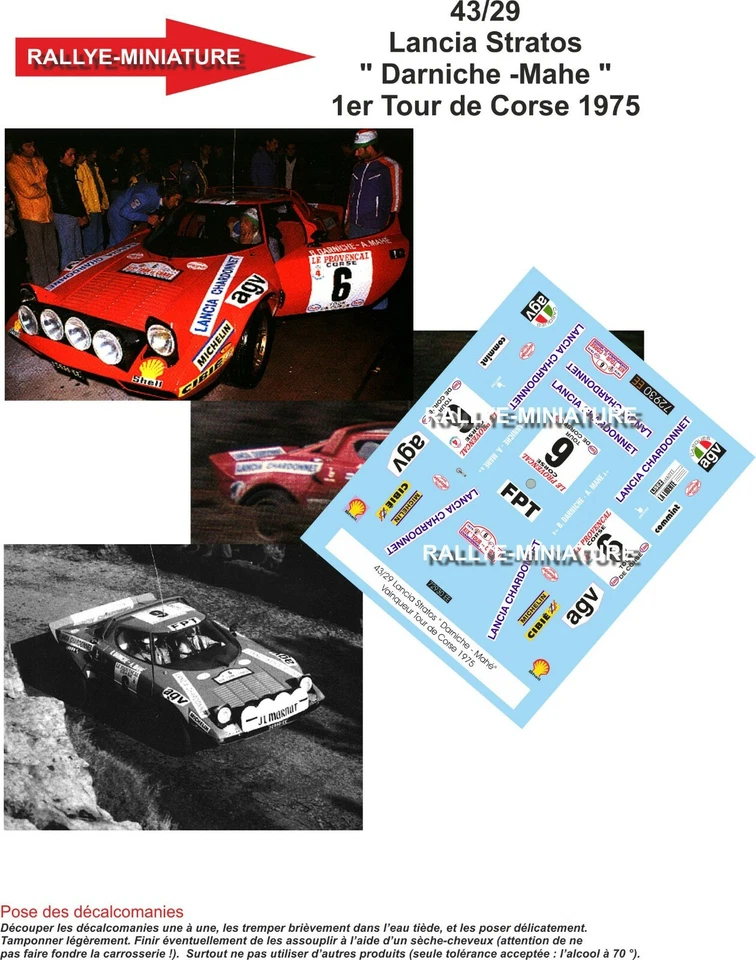 DECALS 1/12 REF 4329 LANCIA STRATOS DARNICHE TOUR DE CORSE 1975 WRC RALLYE - Image 1 of 1