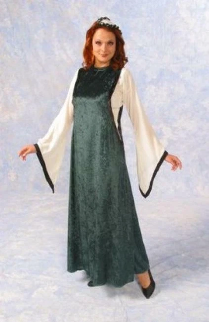 Medieval Maiden Costume 3 Pc Dk Green Velour & Ivory Poly Dress & Headpiece - Image 1 of 1