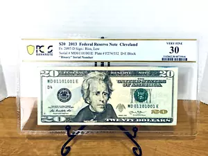2013 $20 FRN PCGS molto fine 30 fantasia VERO 0/1 BINARIO serie #MD01101001E - Foto 1 di 2