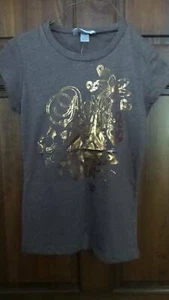 NWT ~ AEROPOSTALE Brown fitted T-shirt top Metallic gold graphic Juniors M - Picture 1 of 3