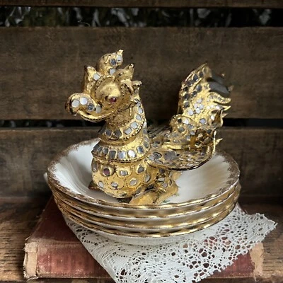 Antique Burmese Mirrored Gilt Hintha Bird Figure Wood Metal Gold Dragon DAMAGED - Image 1 of 4
