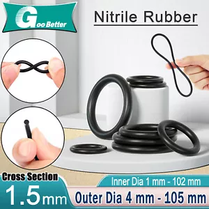 O Ringe (NBR) Kordel Dicke 1,5 mm, ID 1 mm-102 mm Wasserdicht Gummi Dichtring - Bild 1 von 122