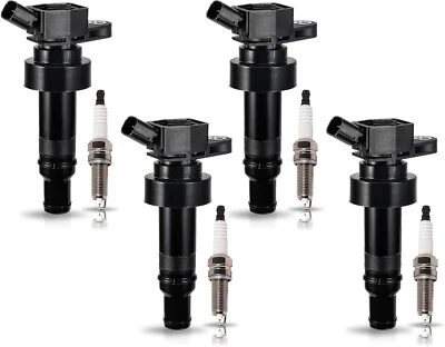4X Spark Plug + 4X Ignition Coil For Kia Rio Soul Hyundai Accent Veloster UF652 - Image 1 of 4