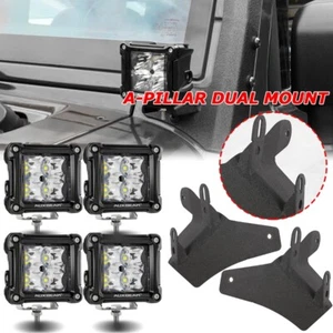 AUXBEAM 3" LED Work Light Bar & A-Pillar Mount Brackets For Jeep Wrangler JL 18+ - Picture 1 of 11