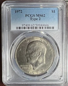 1972 P Type 2 Eisenhower Ike Dollar PCGS MS62 - Key to the Ike Series - Picture 1 of 2
