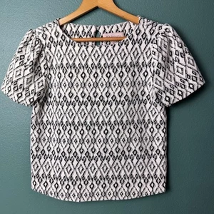 PHILOSOPHY Black White Tweed Short Sleeve Diamond Textured Top Blouse Sz S - Picture 1 of 6