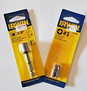 IRWIN 3/8" Magnetic Nutsetter Bit & #1 Phillips Insert Bits (2 Pack) - New - Picture 1 of 1