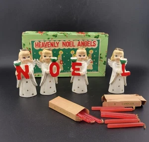NOEL Engel Kerzenhalter Commodore Vintage 50er 4-teiliges Set in Box Japan Mädchen 4" MCM, - Bild 1 von 24