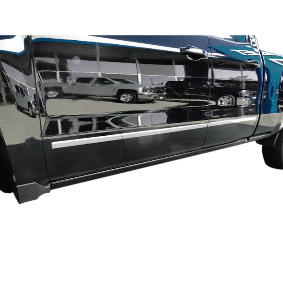 Flat Style Side Molding Trim for 2014-15 Chevy Silverado Ext Cab [Stainless] 4p - Image 1 of 4