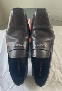 PRADA Exquisite Brown Leather Loafers Logo Rubber Sole ~12D~Made In Italy - Picture 1 of 13
