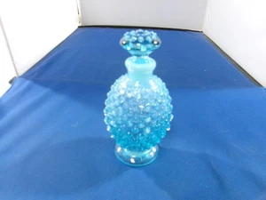 Fenton Blue Opalescent Hobnail Perfume Bottle with Stopper 4.5" - Picture 1 of 9