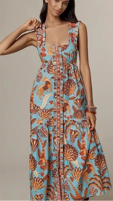 NWT Farm Rio x Anthropologie Square-Neck Midi Dress Size Medium Petite Blue  - Image 1 of 3