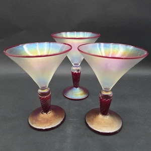 Rick Strini mundgeblasene Kunstglas Martini Gläser 3 Stück irisierend rot - Bild 1 von 10