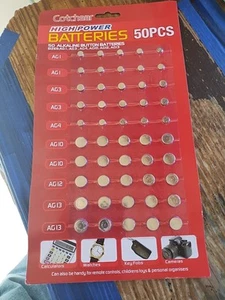 50PCS Mixed Button Coin Cell Battery Set AG1/AG3/AG4/AG10/AG12/AG13 Batteries - Picture 1 of 11