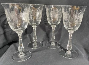Tiffin Franziskaner Kristall Eleganz Wasserkelche ~ geschliffenes Glas Farnblätter ~ 4er Set - Bild 1 von 13
