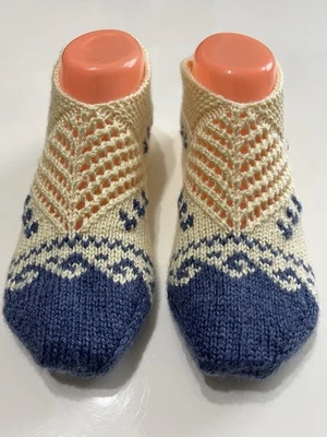 Handgestrickte Hausschuhe Gr 38/39 neu ungetragen Patik %100 Baumwolle - Bild 1 von 3