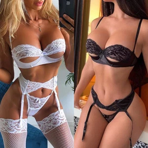 Top tanga Lingerie Bralette Pizzo Trasparente Intimo Bikini Lace Intimates Set M - Foto 1 di 9