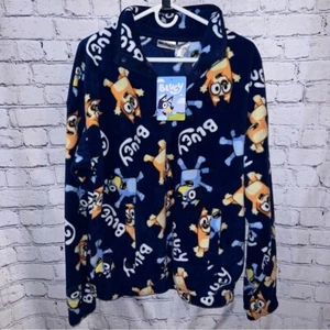 Pullover de gran tamaño con temática azul polar 1/4 botón a presión talla mediana - Imagen 1 de 5