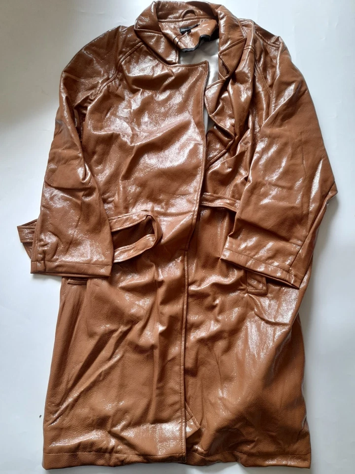 Brown L M  PVC coat Wet Look Shiny New Tags Trench  - Image 1 of 4