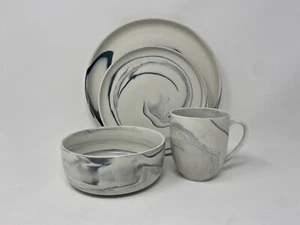 Stone Lain Marble Porcelain Dinnerware Set 16 Piece Service for 4 Matte Gray - Picture 1 of 4