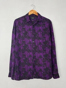 The Kooples Paris Luxury Men Purple Palm Print Viscose Long Sleeve Shirt Size S - Picture 1 of 7