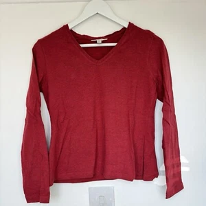 Seasalt Wistful Top - UK14 Petite - Claret Red Organic Cotton V Neck Long Sleeve - Picture 1 of 9