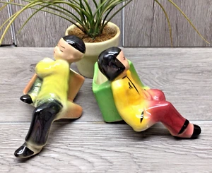 Vintage Asian Man & Woman Shelf Sitter Planters 5.5" Tall 1950's Decor - Picture 1 of 12