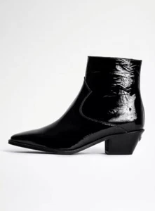 Zadig & Voltaire Tyler Patent Leather Ankle Boots Black Booties Sz 36, New! - Picture 1 of 5