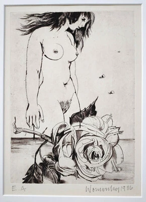 Womacka, Walter (1925 Obergeorgenthal - 2010 in Berlin)  Stehender Akt mit Rose - Bild 1 von 4