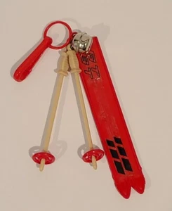 RETRO 1980's Plastic Bell Clip On SNOW SKIING SKIS Vintage 80's Necklace Charm - Picture 1 of 1