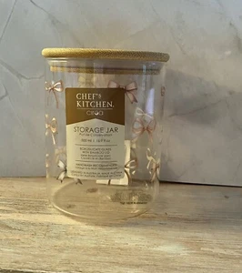Short Glass Jar/Canister Bamboo Lid With Bows - Picture 1 of 3