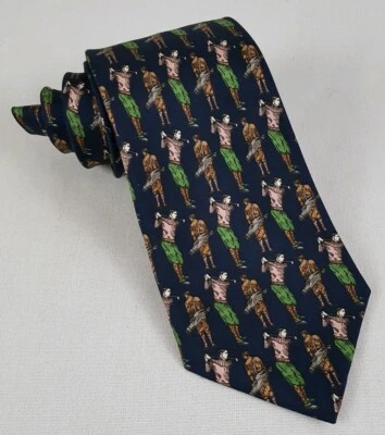 Corbata Thomas ROSA Londres 100% Pura Seda Azul Old Time Golfista & Caddie Inglaterra  Foto 1 de 4