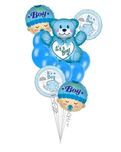 It's a Boy Bear and Baby Head Balloon Bouquet (11 Balloons) - Viva Party - Picture 1 of 5