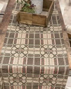 52x 74 THROW Red Green Tan Cotton York Town Weave Primitive Woven Vtg Repro - Picture 1 of 1