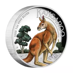 Australia 2023-P $1 1 oz canguro plateado coloreado a prueba de alto relieve - Imagen 1 de 3