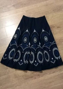 Hobbs Wool Blend A Line Skirt Embroidered Navy Size 8 RRP £99 BNWT - Picture 1 of 7